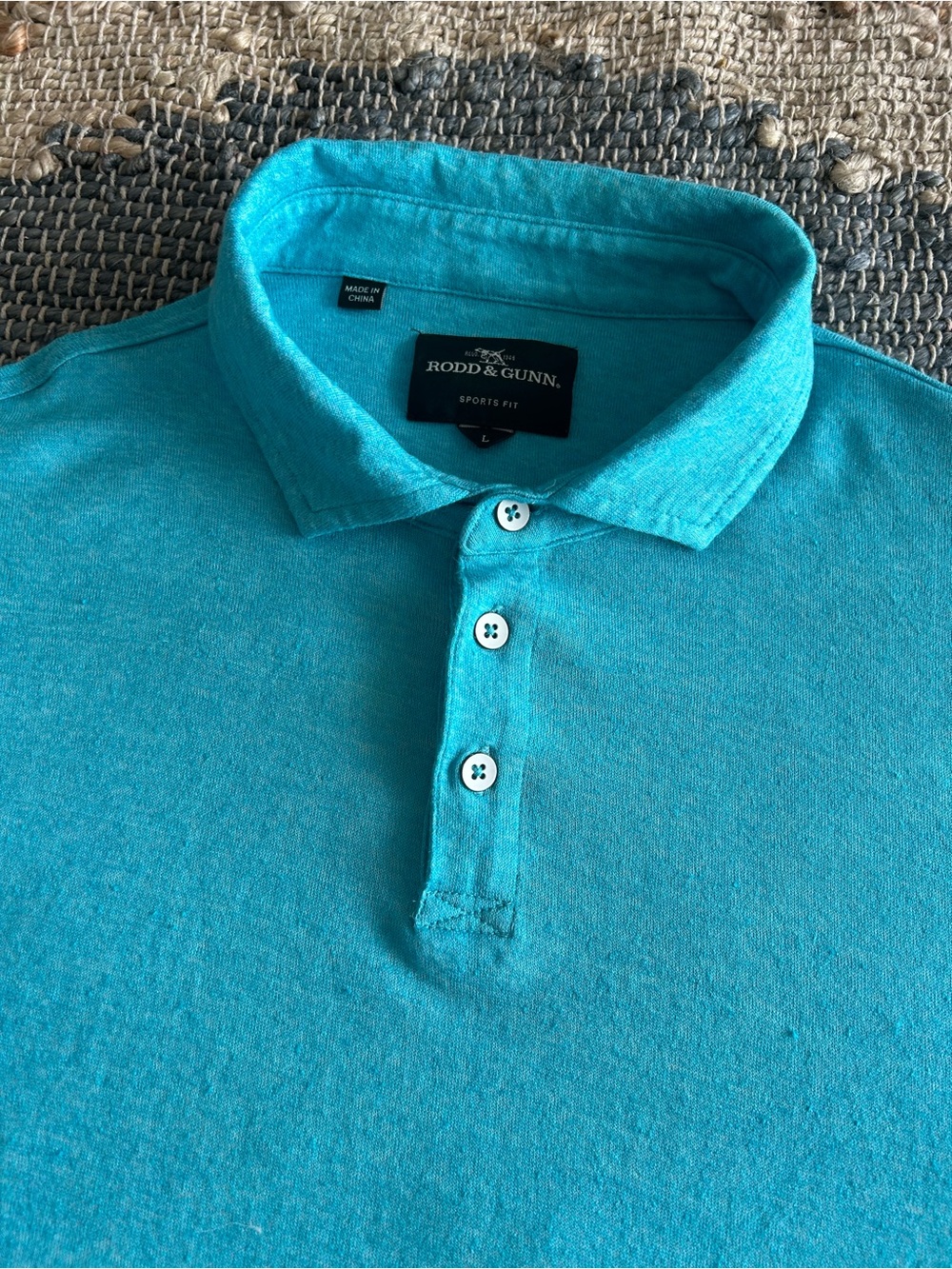 Rodd & Gunn Sports Fit Linen Blend Polo Shirt Turquoise Blue Size L